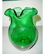 Dark Green Clear Bulbous Control Bubble Tall Glass Vase Pontil Fluted To... - £49.56 GBP