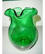 Dark Green Clear Bulbous Control Bubble Tall Glass Vase Pontil Fluted To... - £50.17 GBP