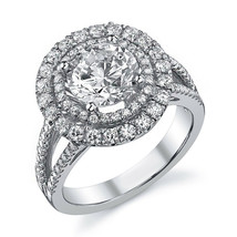 1.29CT 14K WG Round Halo Simulated Diamond Soltaire Wedding Engagement Ring - £786.92 GBP