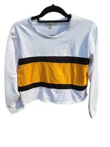 Gaze Long Sleeve Crop Top Medium Womens Color Block Crew Neck White Black Orange - £12.49 GBP