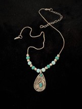 Sterling Silver/Turquoise Feather Necklace With Turquoise/Czech Glass Accents - £23.18 GBP