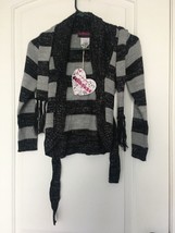 Dollhouse Girls Black Gray Striped Sweater Open-Front w/Attached Scarf S... - $25.32