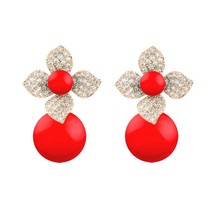 SINLEERY Sparkling Crystal Flower Red Acrylic Ball Stud Earrings Gold Silver Col - £8.18 GBP