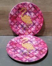 St. Croix Melamine Salad Plate Flamingo Patterned Pink Gold 8.5&#39;&#39; Round 2 PC - £9.75 GBP