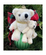 Christmas Bear &amp; Baby Keepsake Ornament Collectible Round Green Ball Han... - $10.95