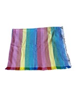 Vintage Mid-Century Modern Striped Rainbow Square Fringe Trim Tablecloth... - £21.62 GBP