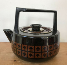 Vintage 60s 70s Mid Century Japanese Mushroom Spade Enamel Black Tea Pot... - $79.99