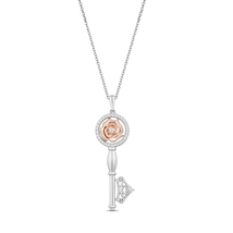 Enchanted Disney Sterling Silver with 1/6 CTTW Belle Rose Key Pendant Necklace - £114.69 GBP