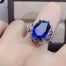 Fine Jewelry 925 Sterling Silver Inlaid Natural Sapphire Gemstone Luxurious Ring - £60.37 GBP
