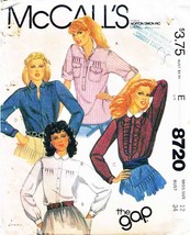 Vintage 1983 Misses&#39; SHIRTS McCall&#39;s Pattern 8720-m size12 - £9.50 GBP