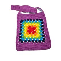 Unique Handmade Crochet Rainbow GrannySquare Purple Crossbody Bag Lined Zip Boho - $24.99