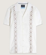 Men&#39;s White Embroidered Panels Camp Shirt (L) - £25.69 GBP