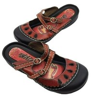 Elite By Corkys Floral Watermelon Leather Bump Toe Boho Chic Mules Size 11 - £30.05 GBP