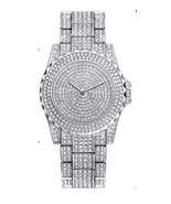 Silver Cubic Zirconia Crystal Women Ladies Men Fashion Bling Steel Watch Uk - £19.51 GBP
