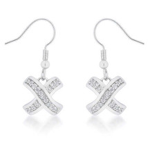 Precious Stars Silvertone Clear Cubic Zirconia &#39;X&#39; Dangling Hook Earrings - £16.76 GBP