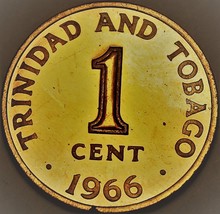 Trinidad &amp; Tobago Cent, 1966 Proof~RARE~1st Year Ever~8,000 Minted~Free Ship - £11.10 GBP