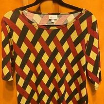 LuLaRoe Julia Geometric Print Dress Women&#39;s Large Red Black Beige - $39.42 CAD