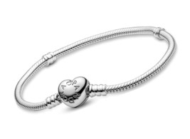 PANDORA Jewelry Moments Heart Clasp Snake Chain Charm Silver - £171.65 GBP