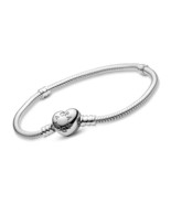 PANDORA Jewelry Moments Heart Clasp Snake Chain Charm Silver - £171.20 GBP