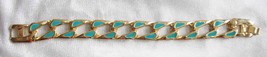 Elegant Turquoise Blue Enamel Gold-tone Link Bracelet 1970s Vintage - £10.41 GBP