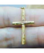 Vintage Yellow Gold Filled Cross With Rose Tone Decor - £23.64 GBP