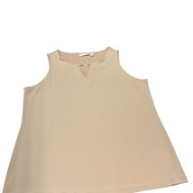 Susan Graver Women’s Plus Size 1X Beige Sleeveless Top Gold Bar Keyhole ... - $28.93