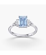 14K Solid White Gold Fancy Blue Emerald Cut Lab Grown Diamond Ring 2.25ctw - $10,889.97
