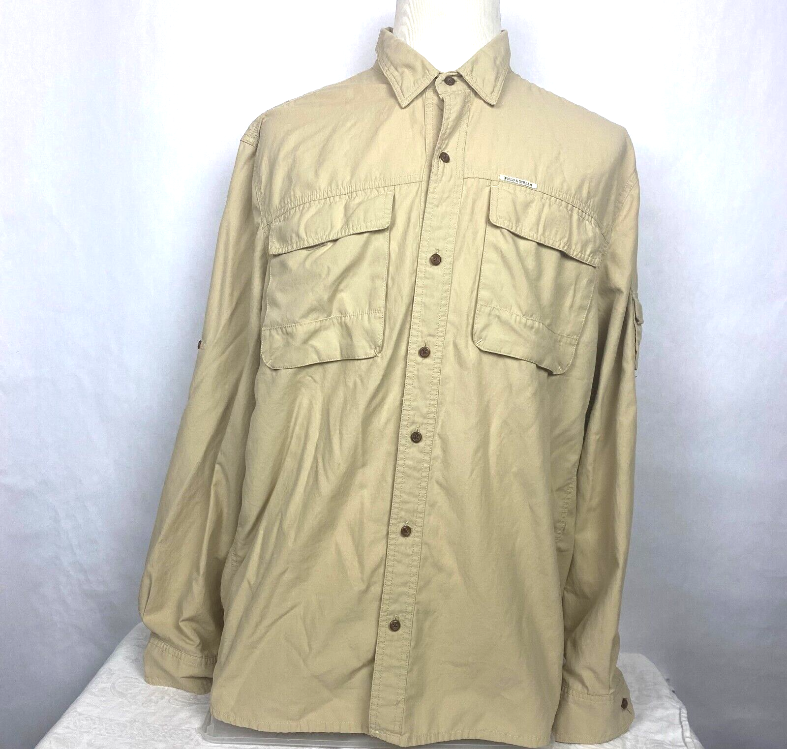 Primary image for Field & Stream Men's Yellow Cream Sleeve Vented Fishing Long Shirt Size 2XL