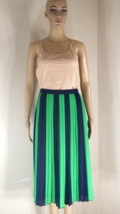 J Crew Factory Navy Green Striped Pleated Midi Skirt Womens Size 12 - £34.76 GBP