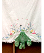 Vintage Peacock Pillow Case-Standard 20.5&quot; x 29.5&quot;-White Cotton-Hand Emb... - $30.18 CAD