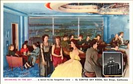 Vtg Postcard, Drinking in the Sky, El Cortez Sky Rm, San Diego, CA, Pacifico rm - £5.44 GBP