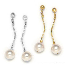 8mm Freshwater Pearl Dangling Drop Earrings in Diamond Cut 14k Y Or W Gold - £66.91 GBP