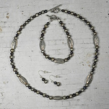 Freshwater Pearl Hill Tribe Silver Spacer Necklace Bracelet Earring Set Handmade - £31.64 GBP