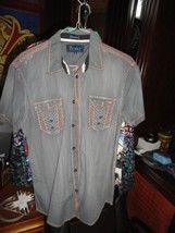 Roar Gray Signature Short Sleeve Button Up Shirt Size Medium - $85.00