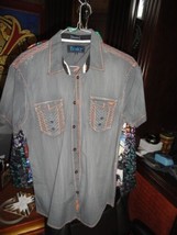 Roar Gray Signature Short Sleeve Button Up Shirt Size Medium - £67.15 GBP