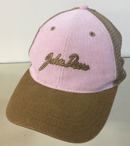 Ladies John Deere Trucker Hat Pink Corduroy Tan Mesh Embroidered SnapBack Clean - £15.63 GBP
