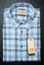 HUGO BOSS Hombre Cieloebu Ajustado Ligero Azul Cuadros Algodón Camisa Informal S - £38.28 GBP