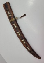 Antique VTG Curved Wooden Sheath Opal Pearl brass Inlay Nimcha Morocco A... - $29.02