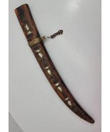 Antique VTG Curved Wooden Sheath Opal Pearl brass Inlay Nimcha Morocco A... - £22.77 GBP