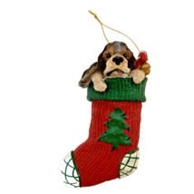 Vintage Puppy in Christmas Stocking Heavy Resin Christmas Ornament 4 inches - £8.35 GBP