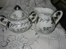 Lefton White with silver 25th Anniversary Creamer and Sugar Set - £11.79 GBP