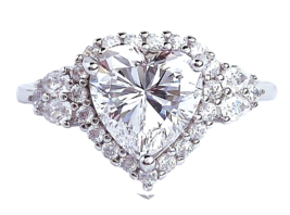 3.45 Ct Heart Shaped CZ Diamond Engagement Ring, 14K White Gold Plated Silver - £18.98 GBP
