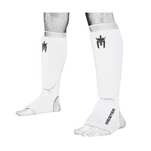 Meister MMA Elastic Cloth Shin &amp; Instep Padded Guards (Pair) - White - L... - £38.36 GBP