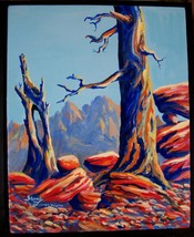 Blue Tree Landscape Sierras Miniature Surreal Original Painting Stretche... - £138.26 GBP