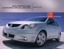 2003 Pontiac VIBE CALIFORNIA EDITION sales brochure sheet US 03 - £4.69 GBP