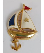 Vintage Avon Enamel Sailboat Brooch Pin Ship&#39;s Anchor Charm Goldtone Nau... - $277.88 MXN