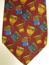 PRISTINE Gucci Burgundy With Gold and Blue Coffee and Tea Cups SIlk Tie Italy - £48.55 GBP