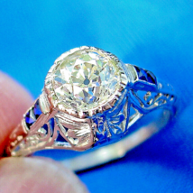 Earth mined Diamond Sapphire Cushion Art Deco Engagement Ring Platinum S... - £4,341.69 GBP