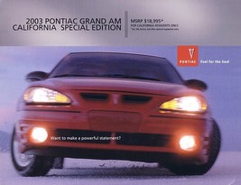 2003 Pontiac GRAND AM CALIFORNIA EDITION sales brochure sheet 03 - £4.71 GBP