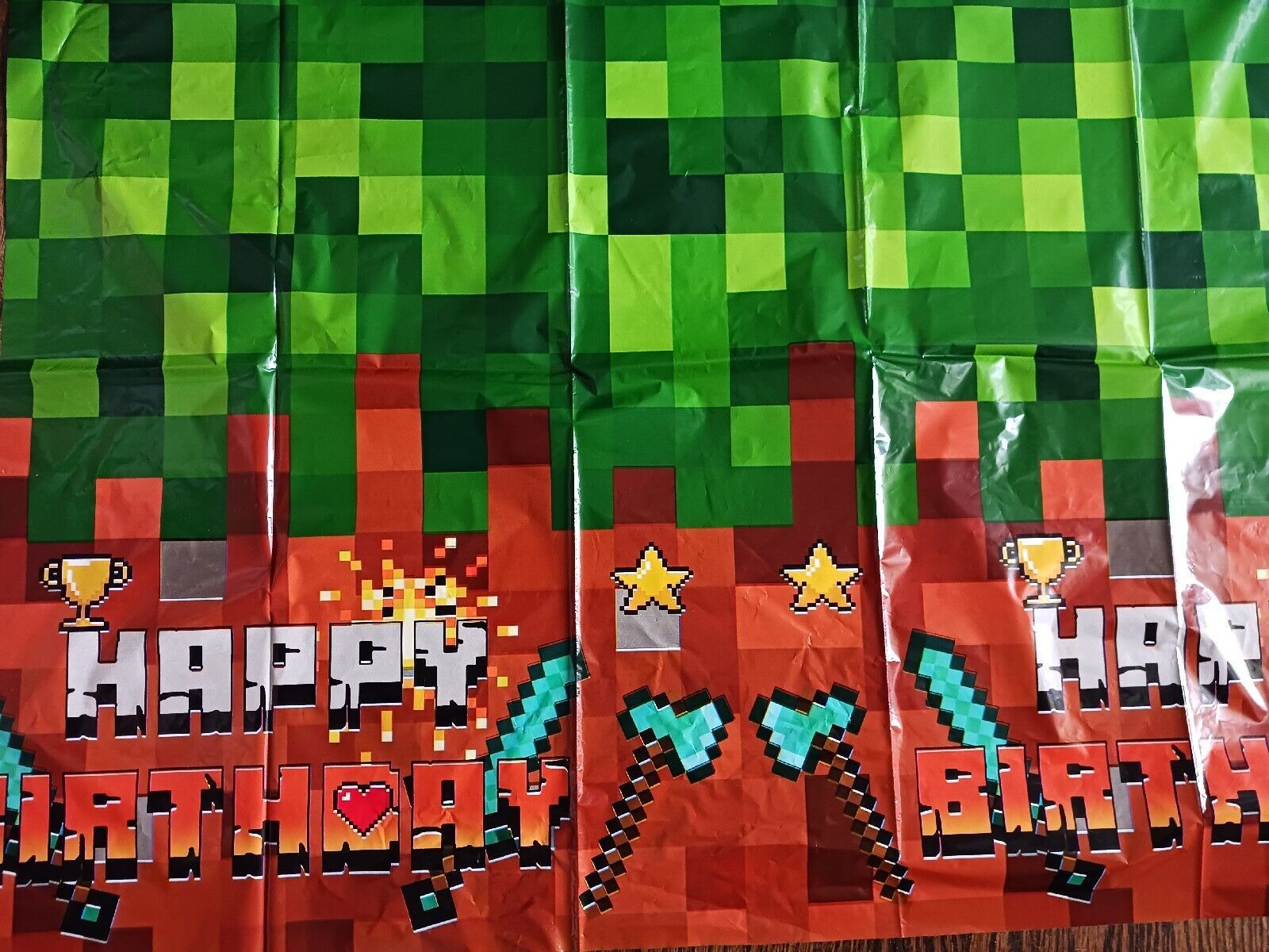 Pixel Miner Crafting Style Gamer Party Table Cover - Large 108&quot; x 54&quot; - $4.95